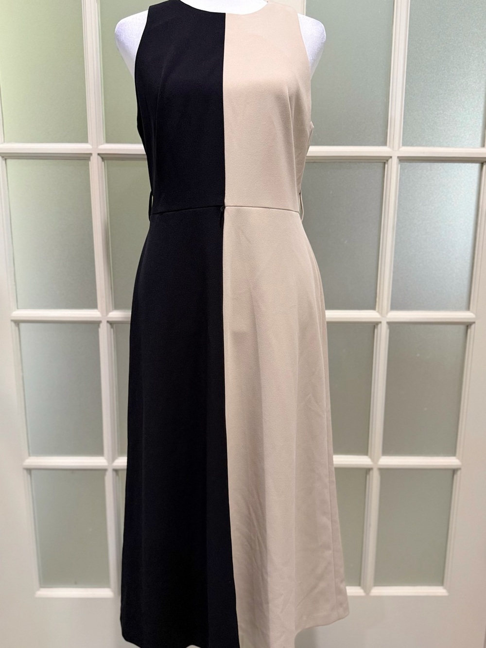 Calvin Klein Colorblock Sleeveless Midi Dress - Black & Beige